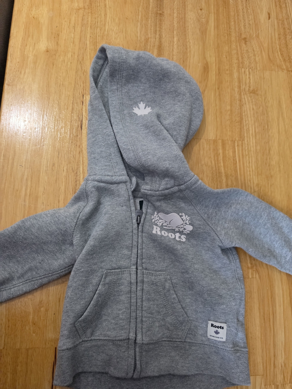 Roots Kids Heather Grey Full-Zip Hoodie with Logo
